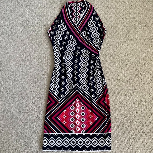 Joseph Ribkoff Abstract Print Sleeveless Sheath Dress Navy/Pink/White Size 4 - Picture 3 of 13